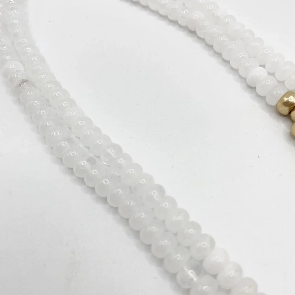 NWOT Chico's White And Gold-Tone Bead Faux Suede Tassel Wen Pendant Necklace